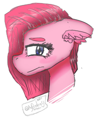 Size: 604x737 | Tagged: safe, artist:itzdatag0ndray, pinkie pie, earth pony, pony, ear fluff, firealpaca, pinkamena diane pie, sad, simple background, solo, white background