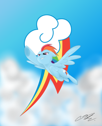 Size: 3947x4905 | Tagged: safe, artist:sweetietwily19, derpibooru import, part of a set, rainbow dash, pegasus, pony, absurd resolution, cloud, cutie mark, cutie mark background, female, flying, mare, sky, solo, spread wings, windswept mane, wings