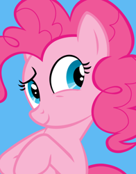 Size: 434x554 | Tagged: safe, pinkie pie, earth pony, pony, blue background, official, simple background, smiling, solo