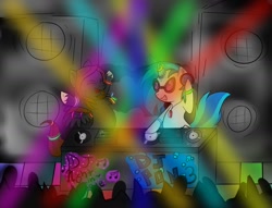 Size: 1280x977 | Tagged: safe, artist:nekodorei, dj pon-3, vinyl scratch, oc, pegasus, pony, glowstick, nekodorei, party, rave