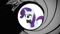 Size: 4648x2632 | Tagged: safe, artist:disneymarvel96, artist:sketchmcreations, edit, rarity, pony, unicorn, bowtie, eyeshadow, gun barrel, james bond, makeup, smiling, smirk, smug, vector, vector edit