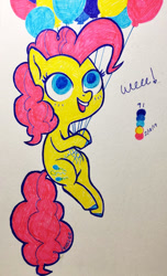 Size: 487x800 | Tagged: safe, artist:mcponyponypony, pinkie pie, earth pony, pony, balloon, colored pens, limited palette, solo, traditional art