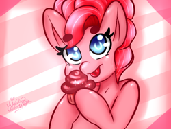 Size: 800x600 | Tagged: safe, artist:missclarlisa, pinkie pie, pony, cupcake, food, solo, tongue out