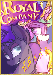 Size: 2893x4090 | Tagged: safe, artist:sunny4sunnly, princess celestia, princess luna, alicorn, pony, comic:a royal company, comic, cover, jojo's bizarre adventure, menacing, ゴ ゴ ゴ