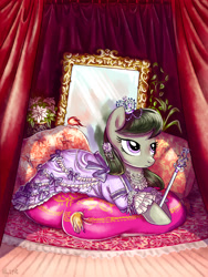 Size: 2400x3200 | Tagged: safe, artist:yulyeen, octavia melody, earth pony, pony, ask, ask lolitavia, bow, clothes, crown, dress, lolita fashion, pillow, solo, tumblr