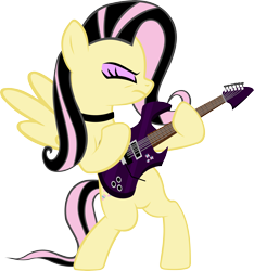 Size: 4976x5312 | Tagged: safe, artist:ironm17, fluttershy, pegasus, pony, absurd resolution, bipedal, collar, electric guitar, emoshy, eyes closed, female, guitar, heavy metal, mare, metal, metalshy, simple background, solo, transparent background, vector