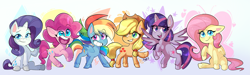 Size: 4705x1409 | Tagged: safe, artist:reborn3580, derpibooru import, applejack, fluttershy, pinkie pie, rainbow dash, rarity, twilight sparkle, twilight sparkle (alicorn), alicorn, earth pony, pegasus, pony, unicorn, my little pony: pony life, cute, g4.5 to g4, mane six, open mouth