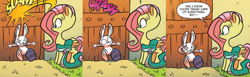 Size: 1600x491 | Tagged: safe, artist:jay fosgitt, angel bunny, fluttershy, pegasus, pony, snake, spoiler:comic, door, fluttershy's cottage