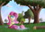 Size: 3507x2550 | Tagged: safe, artist:sweetbrew, fluttershy, pegasus, pony, cake, cup, fluttershy's cottage, food, grass, holding, hoof hold, looking up, picnic, sitting, smiling, solo, tree