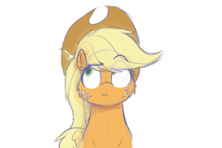 Size: 1280x853 | Tagged: safe, artist:heir-of-rick, applejack, earth pony, pony, impossibly small ears, poison joke, sketch, solo