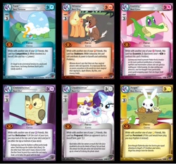 Size: 1024x953 | Tagged: safe, artist:mlpccg, angel bunny, applejack, gummy, opalescence, owlowiscious, rarity, tank, winona, earth pony, pony, unicorn, ccg, enterplay, marks in time, merchandise