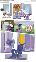 Size: 3000x5053 | Tagged: safe, artist:perfectblue97, princess celestia, princess luna, twilight sparkle, alicorn, bat pony, bat pony alicorn, earth pony, pony, unicorn, comic:shadows of the past, ant-man, arrow, bat wings, book, canterlot, canterlot castle, censored, clothes, comic, comic book, food, hoodie, lighter, magic, marco diaz, marvel, misspelling, ponified, royal guard, scissors, spider-man, squirrel girl, star butterfly, star vs the forces of evil, target, telekinesis, unnecessary censorship, whipped cream, wings, x-men