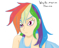 Size: 460x376 | Tagged: safe, artist:wrath-marionphauna, derpibooru import, rainbow dash, human, angry, clothes, digital art, humanized, simple background, solo, transparent background