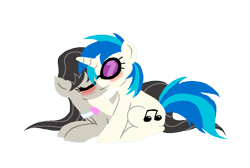 Size: 942x632 | Tagged: safe, artist:kiananuva12, dj pon-3, octavia melody, vinyl scratch, earth pony, pony, blushing, female, kissing, lesbian, scratchtavia, shipping