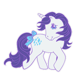 Size: 700x700 | Tagged: safe, glory, rarity, sparkler (g1), pony, unicorn, g1, g4, cute, g4 to g1, generation leap, official, rainbow squad, raised hoof, raribetes, retro, ribbon, simple background, solo, transparent background, vector