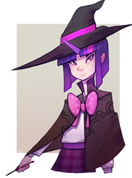 Size: 989x1333 | Tagged: safe, artist:yunni-yunni, derpibooru import, twilight sparkle, human, hat, horned humanization, humanized, light skin, wand, witch, witch hat