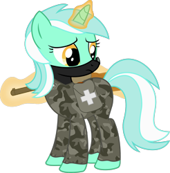 Size: 2000x2035 | Tagged: safe, artist:incognito-i, lyra heartstrings, pony, unicorn, combat medic, female, glowing horn, gun, hooves, horn, levitation, magic, mare, medic, medical saddlebag, military, military uniform, saddle bag, simple background, solo, telekinesis, transparent background, vector, weapon