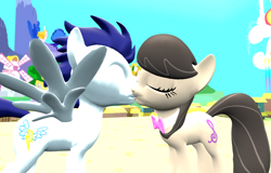 Size: 1280x819 | Tagged: safe, artist:viranimation, octavia melody, soarin', earth pony, pony, 3d, crack shipping, female, gmod, kissing, male, old cutie mark, shipping, soarintavia, straight