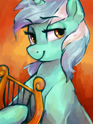 Size: 768x1024 | Tagged: safe, artist:johling, lyra heartstrings, pony, unicorn, abstract background, lyre, solo