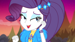 Size: 1912x1080 | Tagged: safe, screencap, rarity, better together, equestria girls, sunset's backstage pass!, beautiful, cute, female, geode of shielding, lidded eyes, lovely, magical geodes, open mouth, outdoors, pretty, raribetes, smiling, solo