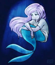 Size: 678x796 | Tagged: safe, artist:kprovido, fluttershy, human, mermaid, clothes, humanized, melancholy, mermaidized, shirt, solo, underwater