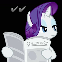 Size: 1600x1604 | Tagged: safe, rarity, pony, unicorn, black background, female, i don't care, newspaper, rarity is not amused, reading, simple background, solo, unamused, whatsapp, whatsapp check marks