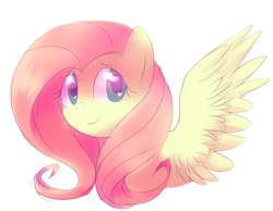 Size: 908x703 | Tagged: safe, artist:feather-o-flo, fluttershy, pegasus, pony, bust, cute, heart eyes, looking at you, looking sideways, portrait, shyabetes, simple background, smiling, solo, spread wings, white background, wingding eyes, wings