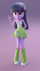 Size: 1080x1920 | Tagged: safe, artist:3d thread, artist:creatorofpony, derpibooru import, fluttershy, twilight sparkle, equestria girls, /mlp/, 3d, 3d model, blender, boots, clothes, clothes swap, skirt, solo, tanktop