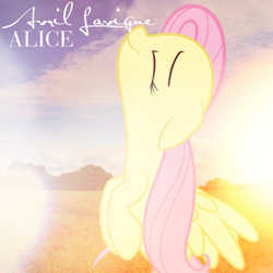 Size: 800x800 | Tagged: safe, artist:penguinsn1fan, artist:vladimirmacholzraum, fluttershy, pegasus, pony, avril lavigne, cover, eyes closed, parody, solo