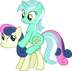 Size: 2689x2645 | Tagged: safe, artist:tsabak, bon bon, lyra heartstrings, sweetie drops, cute, ponies riding ponies, riding, simple background, transparent background, vector