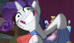 Size: 1072x626 | Tagged: safe, screencap, rarity, pony, unicorn, fame and misfortune, faic, makeup, rarisnap, running makeup, solo, why i'm creating a gown darling