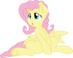 Size: 5096x4039 | Tagged: safe, artist:dfectivedvice, artist:illumnious, fluttershy, pegasus, pony, collaboration, :o, absurd resolution, ear fluff, female, mare, open mouth, simple background, sitting, solo, transparent background, underhoof, vector