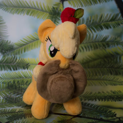 Size: 570x570 | Tagged: safe, artist:valmiiki, applejack, earth pony, pony, apple, cute, female, food, hat, hooves, irl, magnet, mare, mouth hold, photo, plushie, solo