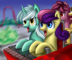 Size: 1024x853 | Tagged: safe, artist:aschenstern, bon bon, lyra heartstrings, sweetie drops, roller coaster