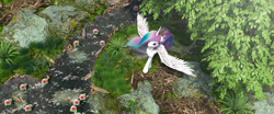 Size: 2560x1070 | Tagged: safe, artist:thelunagames, princess celestia, alicorn, pony, 3d, cinema, forest, hair, solo