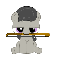 Size: 247x260 | Tagged: artist needed, source needed, safe, octavia melody, earth pony, pony, bow (instrument), filly, mouth hold, solo, young, younger