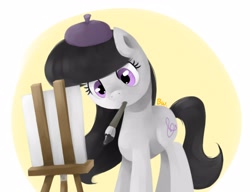 Size: 3900x3000 | Tagged: safe, artist:bwhale, artist:jwj991120, octavia melody, earth pony, pony, beret, brush, hat, mouth hold, paintbrush, painting, pixiv, solo