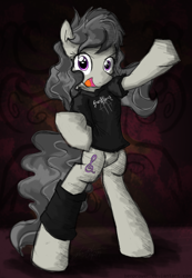 Size: 768x1110 | Tagged: safe, artist:flutterthrash, octavia melody, earth pony, pony, bipedal, clothes, metal, shirt, solo, sonata arctica