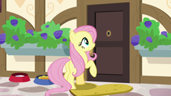 Size: 1280x720 | Tagged: safe, screencap, fluttershy, pegasus, pony, fluttershy leans in, female, mare, plot, raised hoof, solo