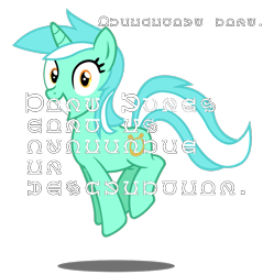 Size: 873x915 | Tagged: safe, lyra heartstrings, pony, unicorn, female, horn, irrational exuberance, mare, pony font, solo