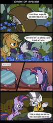 Size: 1288x2983 | Tagged: safe, artist:bredgroup, artist:sirvalter, applejack, rarity, twilight sparkle, zecora, zebra, bridle gossip, comic, frown, glare, gritted teeth, poison joke, sad, species swap, unamused, wide eyes, zebrafied