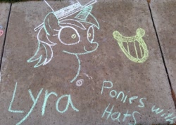 Size: 2046x1460 | Tagged: safe, artist:bloodyokami, lyra heartstrings, pony, unicorn, chalk, female, hat, horn, mare