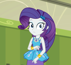 Size: 1178x1080 | Tagged: safe, screencap, rarity, better together, choose your own ending, equestria girls, sock it to me, bracelet, canterlot high, female, geode of shielding, hallway, jewelry, lockers, looking at you, magical geodes, solo