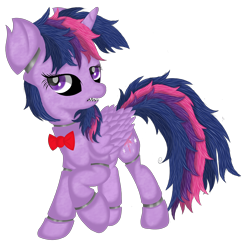 Size: 3100x3200 | Tagged: safe, artist:law44444, derpibooru import, twilight sparkle, twilight sparkle (alicorn), alicorn, pony, animatronic, bowtie, crossover, female, five nights at aj's, five nights at freddy's, mare, simple background, solo, transparent background, twibon