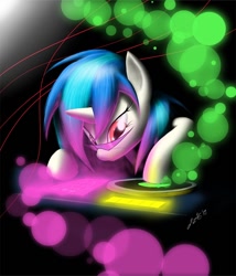 Size: 836x978 | Tagged: safe, artist:zigword, dj pon-3, vinyl scratch, pony, unicorn, solo, turntable