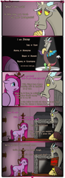 Size: 1245x3403 | Tagged: safe, artist:underwoodart, discord, pinkie pie, oc, oc:kumquat, pony, timber wolf, ask pink-pony, comic, pinkamena diane pie, sign