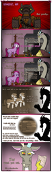 Size: 1245x4078 | Tagged: safe, artist:underwoodart, discord, pinkie pie, oc, oc:kumquat, earth pony, pony, timber wolf, absurd resolution, ask pink-pony, comic, map, pinkamena diane pie, royal guard, stool, transformation