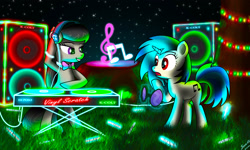 Size: 3000x1800 | Tagged: safe, artist:stein-vs, dj pon-3, octavia melody, vinyl scratch, earth pony, pony, red eyes, role reversal, wrong eye color