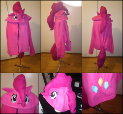 Size: 3000x2778 | Tagged: safe, artist:kleinespika, pinkie pie, earth pony, pony, clothes, commission, food, hoodie, merchandise, pie, selfmade