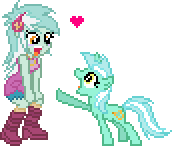 Size: 172x146 | Tagged: safe, artist:botchan-mlp, lyra heartstrings, pony, unicorn, equestria girls, counter-humie, cute, desktop ponies, eye contact, eyes on the prize, female, happy, heart, human lyra, human ponidox, humie, lyra doing lyra things, lyrabetes, mare, open mouth, pixel art, pointing, self ponidox, simple background, smiling, sprite, transparent background, wide eyes